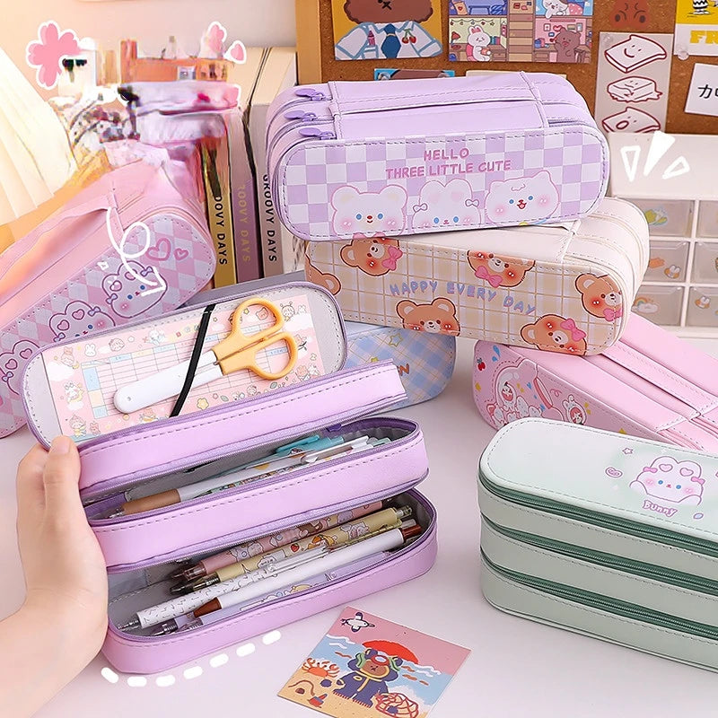 Cute Multi-layer Pencil Case Large Capacity Aesthetic Stationery Anime Pencil Bag Box for Girls Organizer Kawaii School Supplies