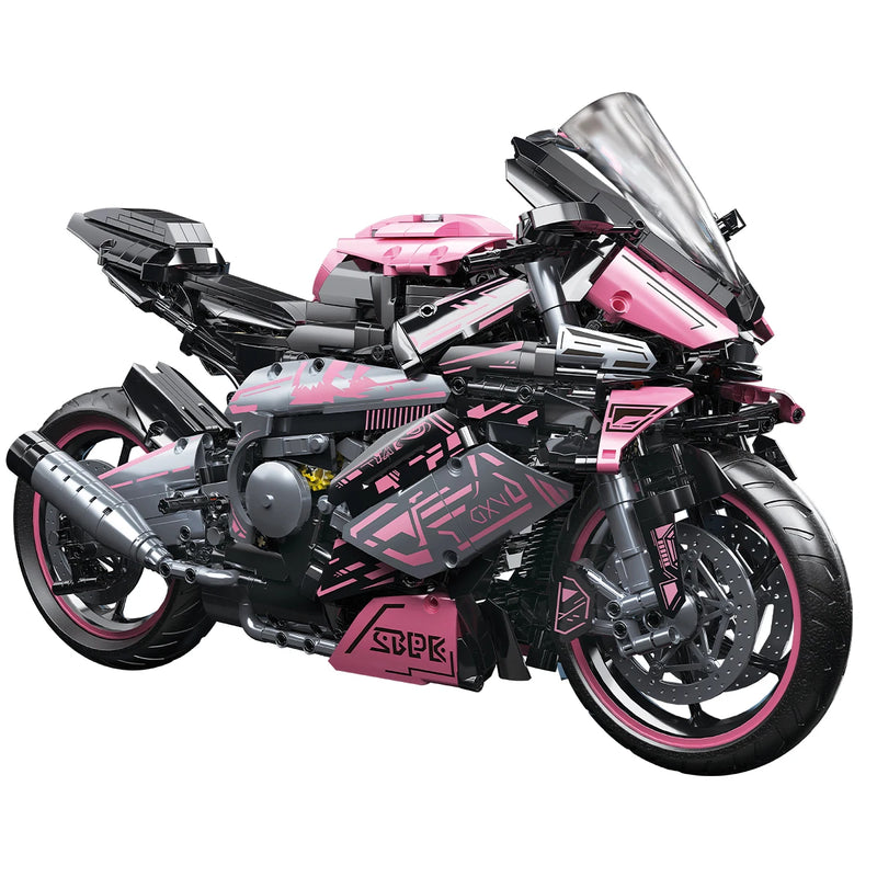 Cyberpunk Pink Motorcycle Desktop Decorations 2045PCS Racing Building Block Model  Kid Toys Christmas Easter Festive Gift Giving