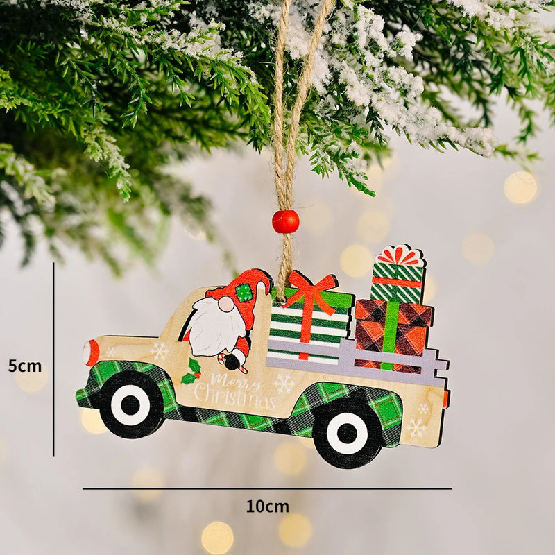 Christmas Wooden Pendant santa car pattern Xmas Tree Hanging Ornaments Christmas Decorations for Home Navidad Gift New Year 2023