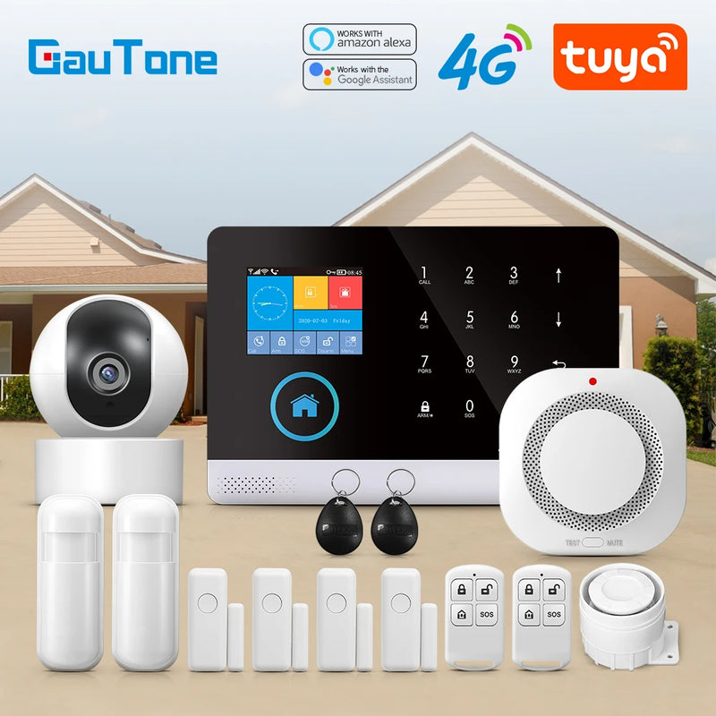 Gautone 4G Wifi Alarm System Tuya Smart 433MHz Wireless Security Home Alarm Smart Life app Control PG103