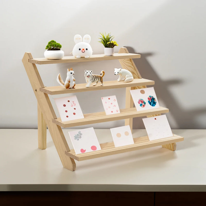 Livingandhome 4 Tier Pine Wood Desktop Display Stand, 39cm W x 32cm D x 40cm H