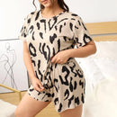 Plus Size XL-5XL Oversized Sleepwear Round Neck Women's Pajamas Sets Short Sleeve T-Shirt Shorts Pink Heart Print Loungwear 2PC