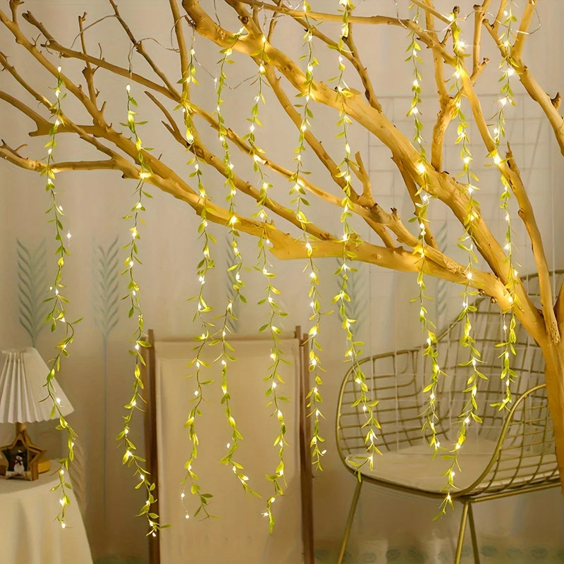 2 M 20 Light Always on Battery Box Willow Curtain Lamp Decorative Light String Imitation Leaf Wrought Iron Basket Copper Wire