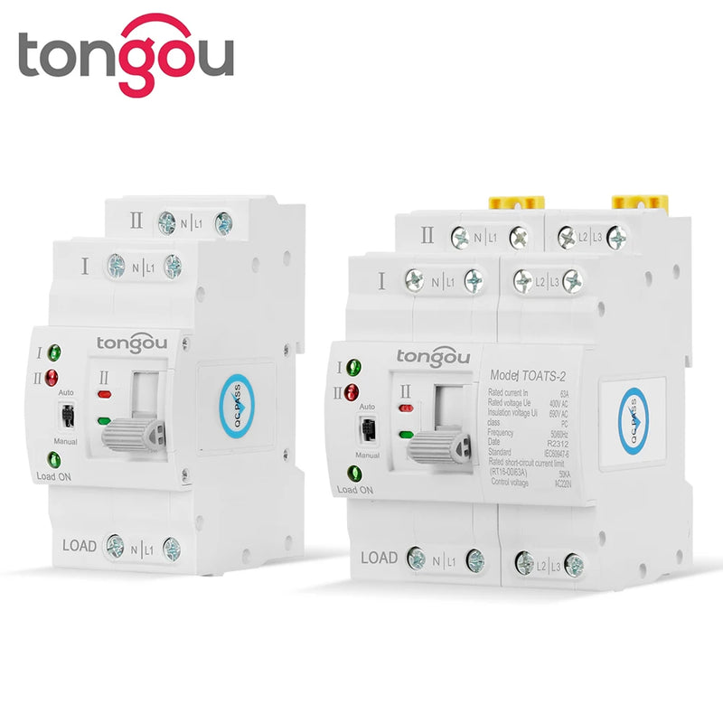 NEW TONGOU Din Rail 2P 4P ATS Dual Power Automatic Transfer Switch Electrical Selector Switches Uninterrupted Power 63A