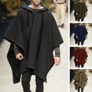 Autumn Trendy Men's Cape Coat Vintage Poncho Jacket Batwing Sleeve Irregular Design Men Hooded Trench Shawl Coat Cosplay Costume