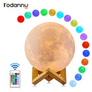 Rodanny 3D Print Moon Lamp Night Light Moonlight Touch Remote Control USB Rechargeable Table Desk Llight For Home