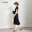AMII Minimalist Summer Casual Dress for Women 2025 Solid Round Neck Sleeveless Dresses Lady Fashion Slim Straight Skirt 12512031