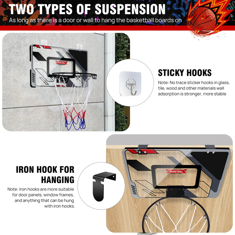 Mini Basketball Hoop for Kids, Over The Door Indoor Basketball Hoop for Bedroom, Wall Mounted Mini Hoop Toys Gifts, with Pump.