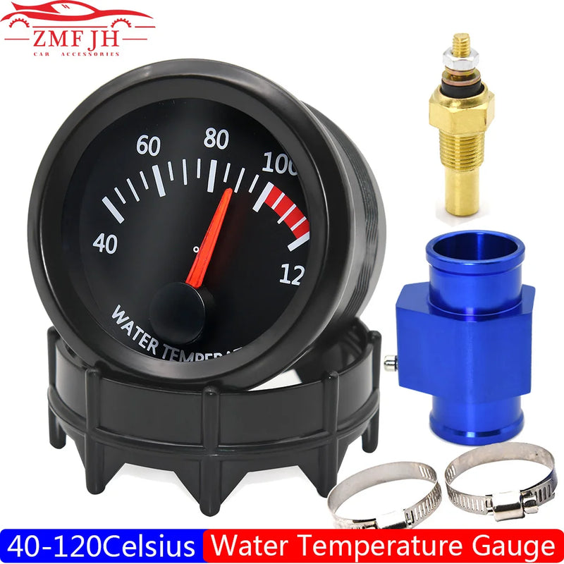 2''52mm Car Water Temperature Gauge 40~120 ℃ With Water Temp Sensor Water Temp Joint Pipe 1/8NPT Sensor Adapter Car Gauge 12V