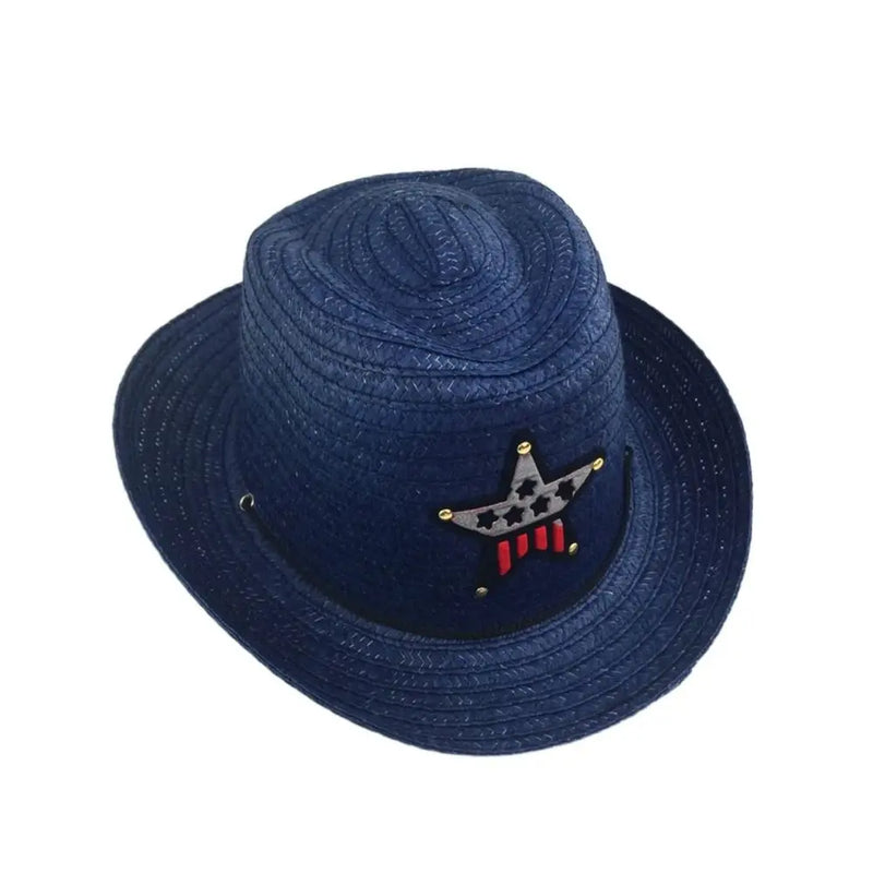 Kids Western Cowboy Hat Retro Sheriff Cap Sunscreen With Wind Rope Hat Boys Girls Horseback Riding Tourism Fishing Sunshade Cap