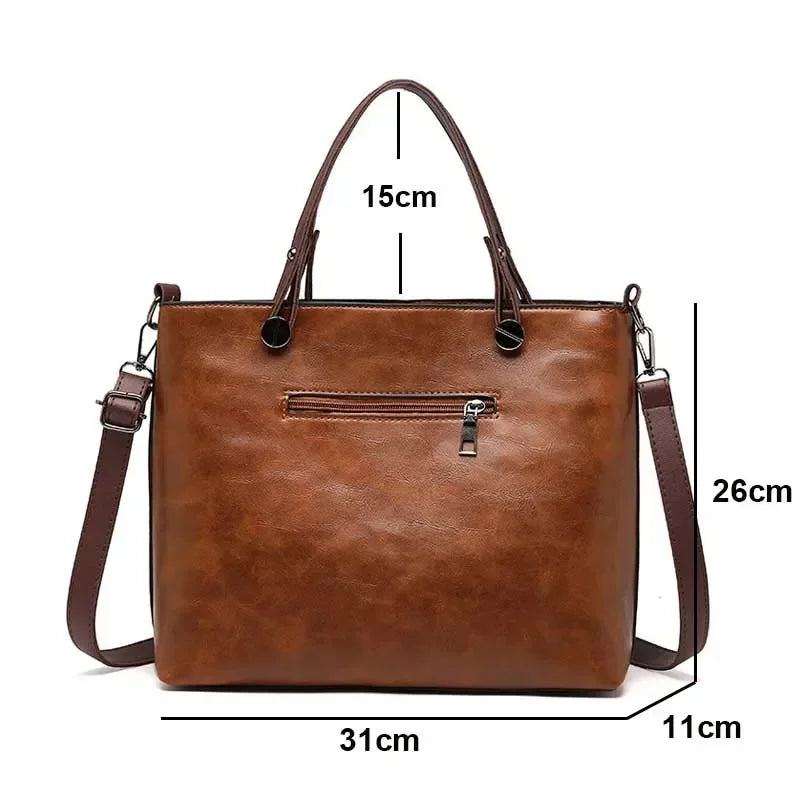 Large Capacity Shoulder Bag Vintage PU Leather Multi-Pocket Tote Bag Adjustable Shoulder Strap Crossbody Bag Women handbags 2024