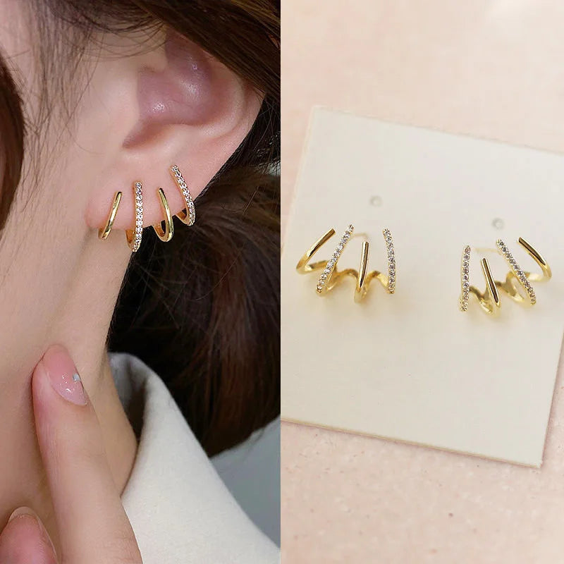 New Trendy Crystal Claw Women's Stud Earrings Full Rhinestone Elegant Korean Fashion Girls Luxury Ear Jewelry Unusual Earrings