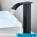 Smart Sensor Bathroom Basin Faucet Intelligent Black Automatic Sense Brass Cold Hot Water Mixer Waterfall Crane Deck Mount