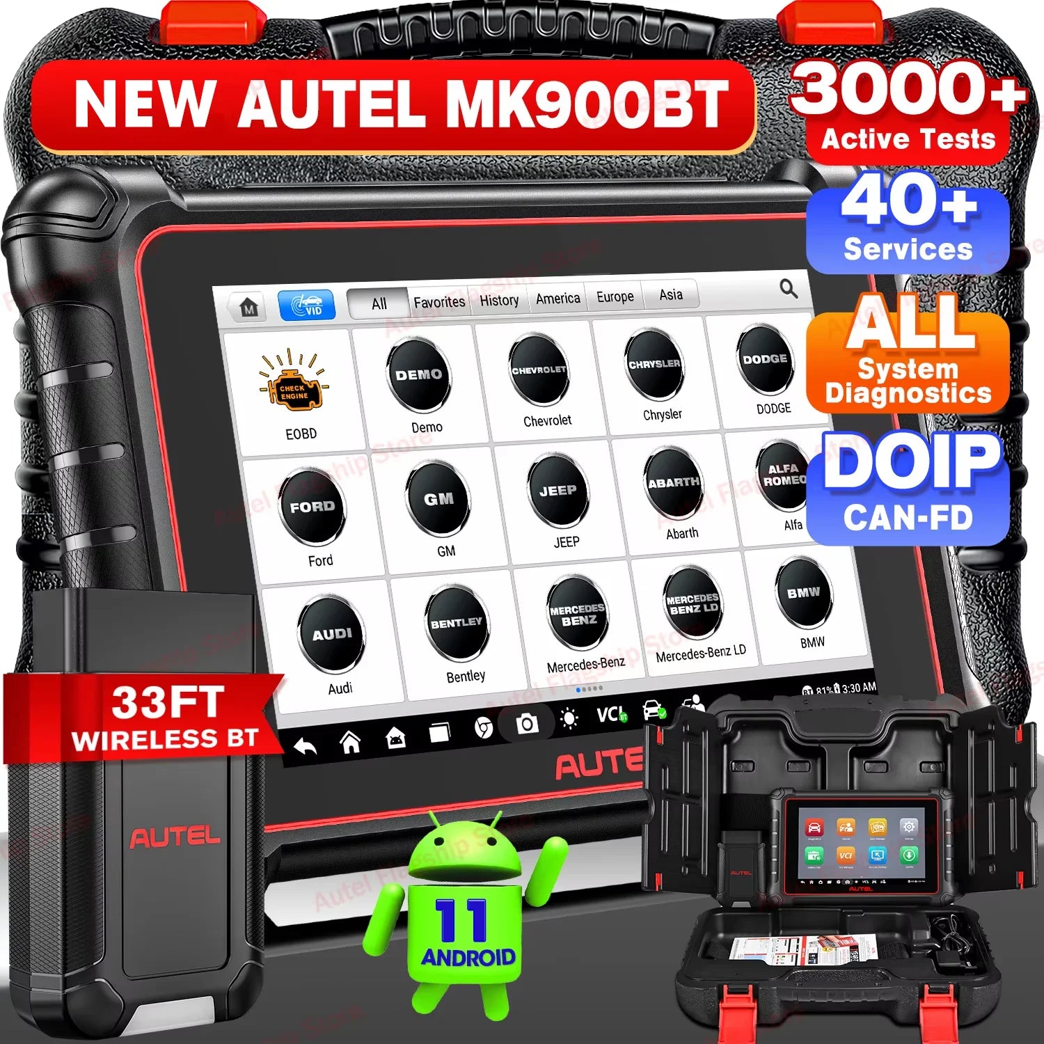 Autel MaxiCOM MK900 BT MK900BT 8 Inch Car Diagnostic Tools 40+ Service