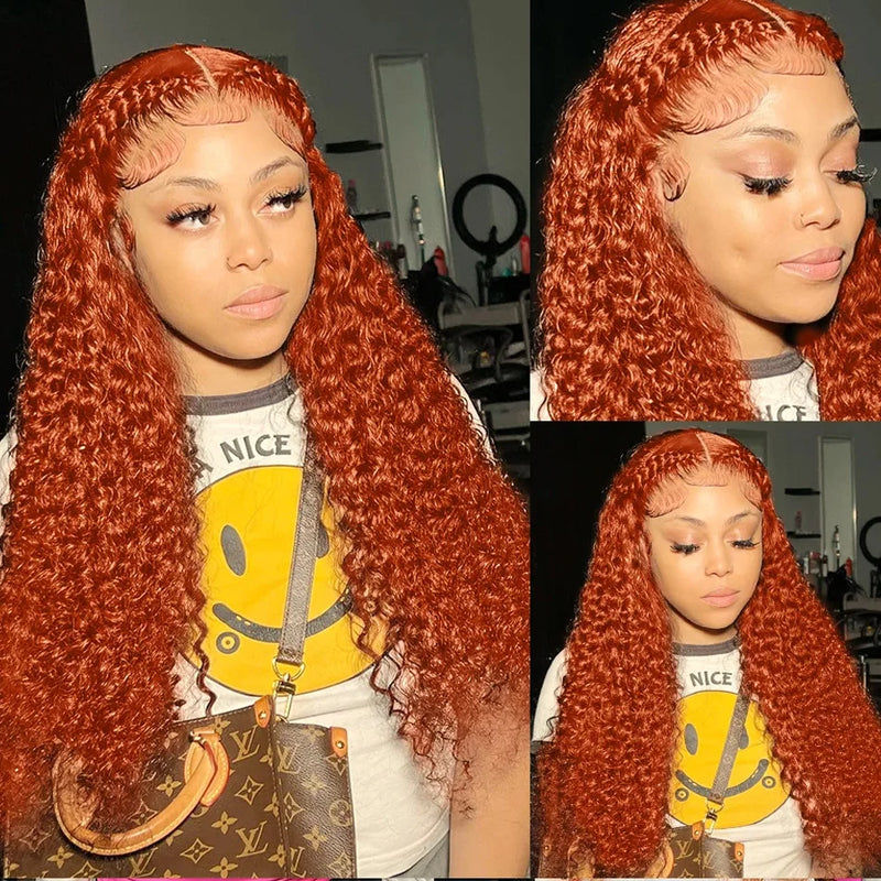 200 Density Ginger 350 13x6  Water Wave Preplucked Frontal Glueless Wig Brazilian For Women Virgin Curly Hair HD Transparent Lac