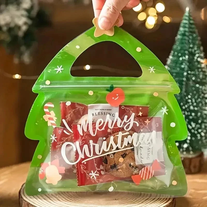 200PCS Christmas Festival Gift Bags Xmas Tree Deer Shape Cookies Candy Bag for Children's Birthday Party Decor Sweets Package