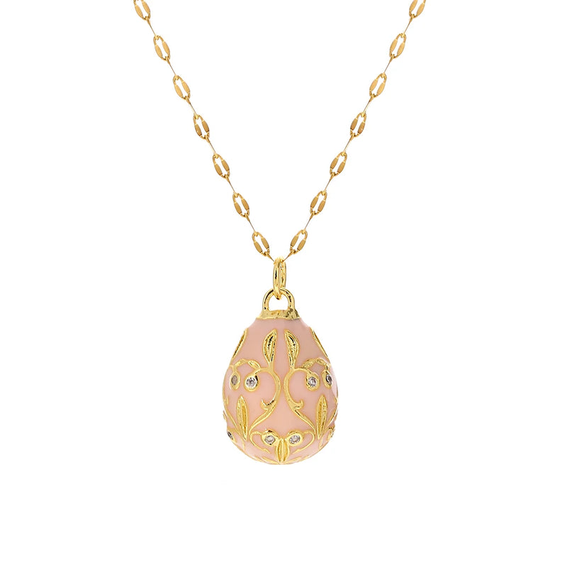 Greatera Colorful Enamel Easter Egg Pendant Necklaces for Women Guilloche Locket Egg Gold Plated Chain Necklaces Party Jewelry
