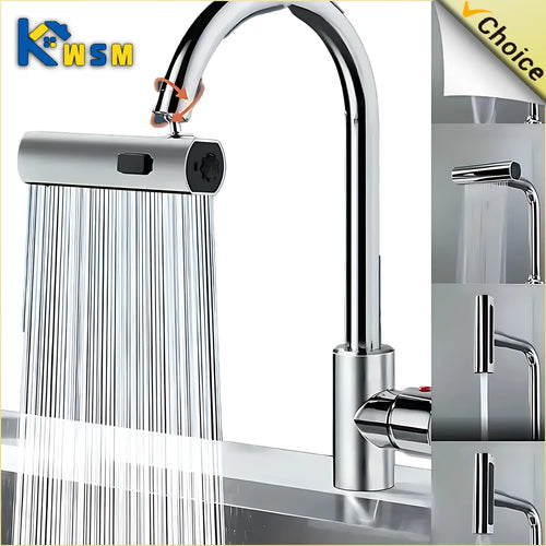 Neuer 4-Modus-Wasserfall-Küchenarmatur, universeller 720°-drehbarer Auslauf, Sprühgerät, Badezimmerwaschtisch-Wasserhahnverlängerung, Regenduschmischer
