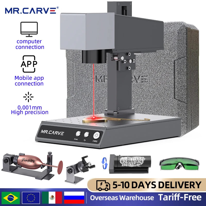 MR.CARVE Fiber Laser Marking Machine M1 Pro Laser Engraver 70x70mm Area Engraving Machine for All-Metals Plastics Jewelry