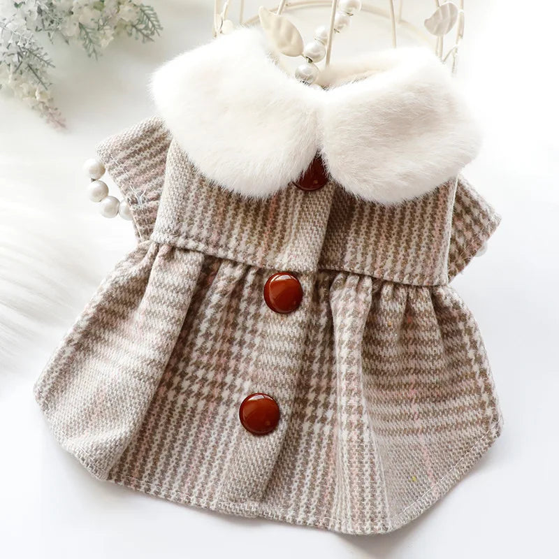 Autumn and Winter Princess Style Dog Dresses, Chocolate Bean, Wool Pet Skirt, Cute, Small and Medium Sized Dog, Puppy Skirts