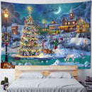 Christmas Tapestry Wall Hanging Winter Night Snowflake Elk Santa Claus Hanging Fireplace Blanket Gift Home Wall Decorations