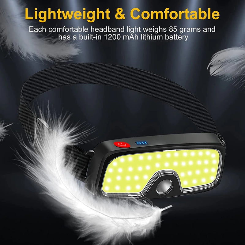 1-16PCS Headlamp Portable Mini COB LED Headlight with Built-in Battery Flashlight USB Rechargeable Head Lamp Hiking Torch