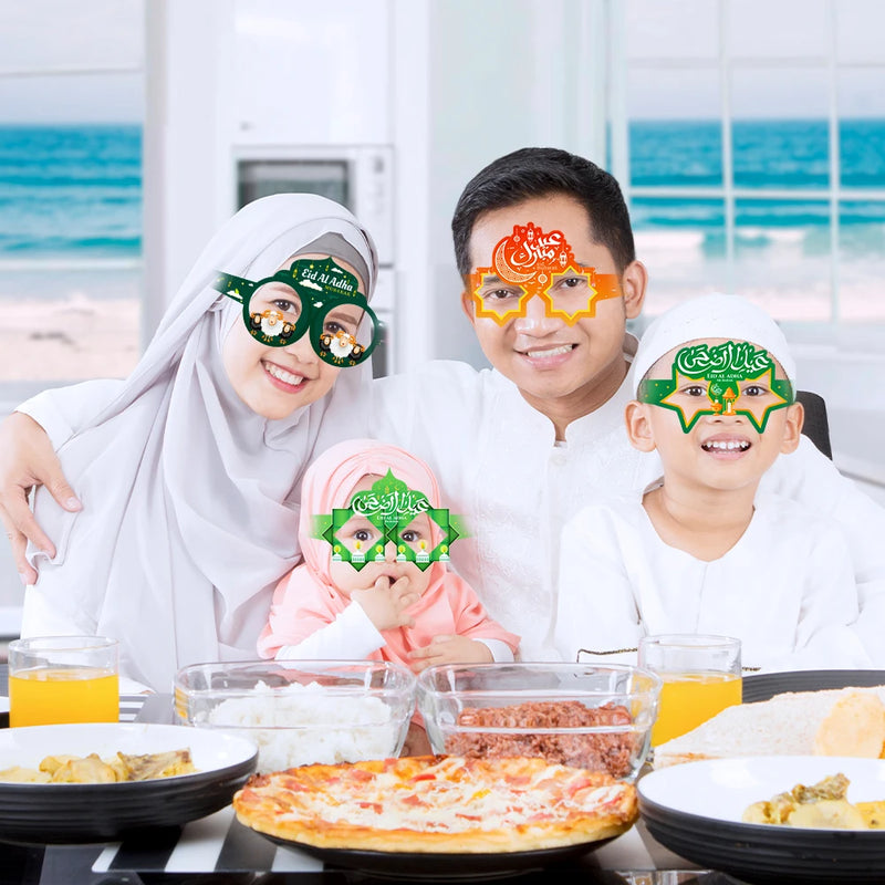 12/6pcs EID Mubarak Decoration Paper Glasses Frame Ramadan Islamic Muslim Photo Booth Props Kids Gift Eid Al Adha Party Supplies