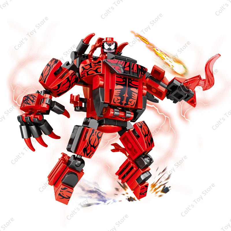 New Superhero Spider Man Venom Chariot Mech Deformation Building Blocks Kits Classic Movie Bricks Model Children's Toy Boy Gifts