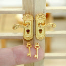 Doll House Retro Style Metal Toy Mini Furniture Pull Dollhouse Lock Key Set Brass Knobs Miniature Door Handles