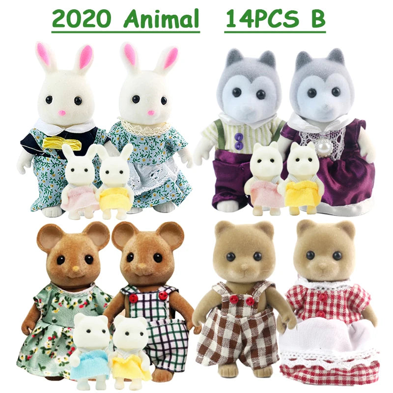 Easter Bunny 10-18Pcs Forest Family Miniture Animals Doll Toy Simulation 1:12 Reindeer Panda Figure Girl Dollhouse Birthday Gift