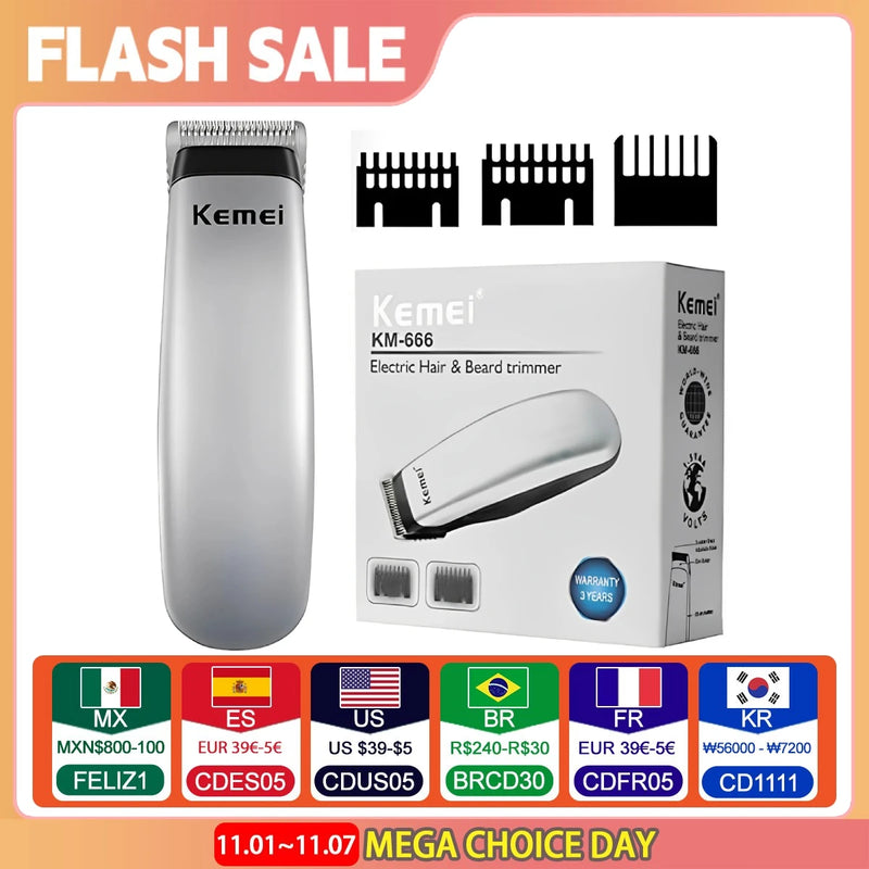 Kemei Mini Hair Trimmer Portable Hair Clipper Barber Hair Cutting Machine Replaceable Battery Trimmer Machine for Men KM-666