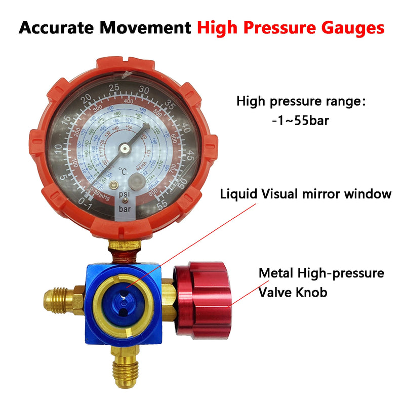 Air Conditioner Refrigerant Low and High Pressure Gauge for R410A R134A R22 R404A A/C Diagnostic Refrigerant Charging Tool