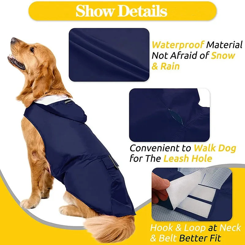 Dog Raincoat Waterproof Hoodie Jacket Rain Poncho Pet Rainwear Clothes with Reflective Stripe Outdoor Dogs Raincoat Accessories