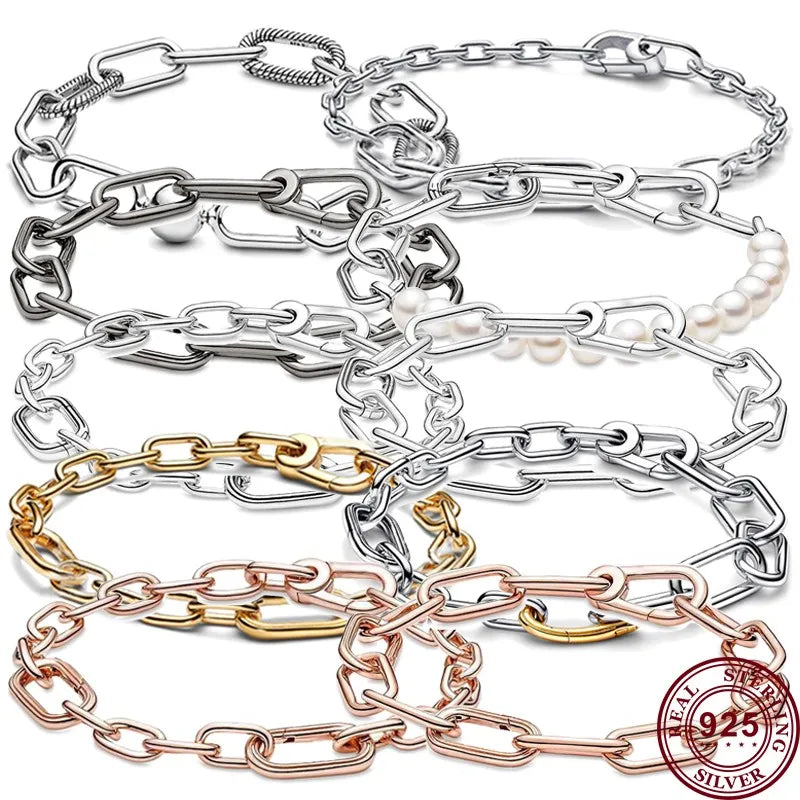New Hot 925 Silver ME Series Double Color Love Heart Ring Chain Original Women's Pearl Logo Bracelet DIY Fashion Charm Jewelry
