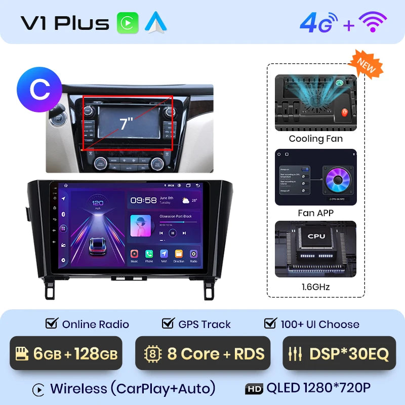 Junsun V1 AI Voice Wireless CarPlay Android Auto Radio for Nissan Qashqai J11 X-Trail 3 T32 2013-2017 4G Car Multimedia GPS 2din