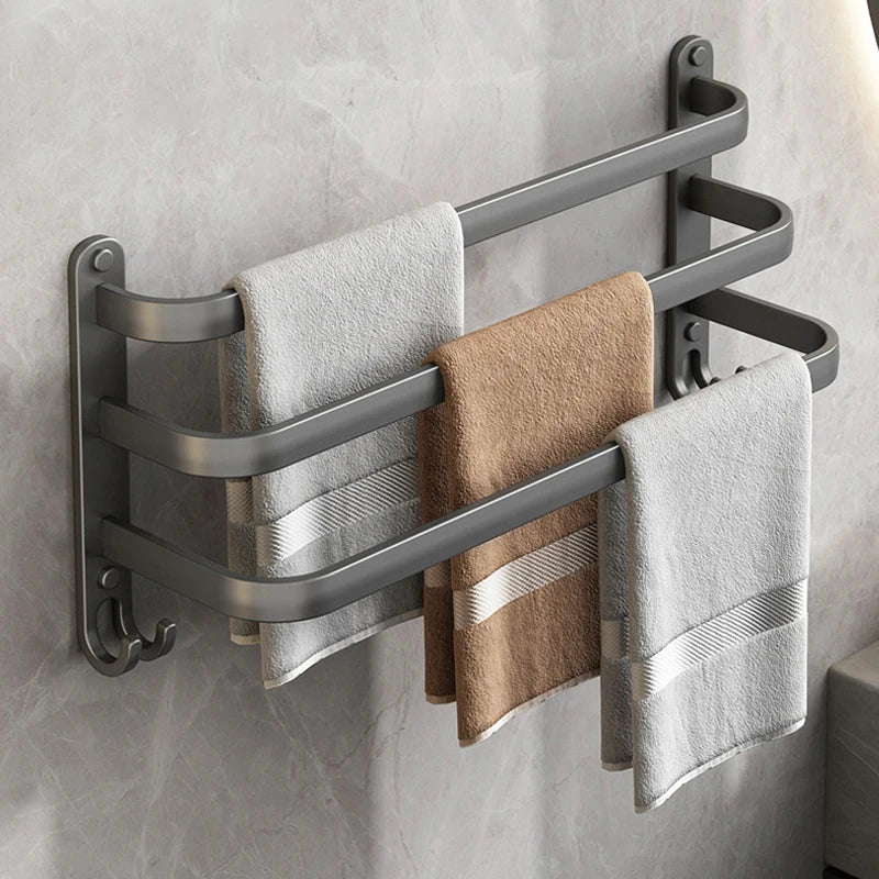 Bathroom Towel Holder Without Drilling Space Aluminum Shower Room Towel Hanger With Hook Kitchen Storage Shelf Organizer