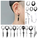 Punk Vintage Design Leaf Hoop Earrings For Women Men Jewelry Accessories Black Stainless Feather Earring Brincos