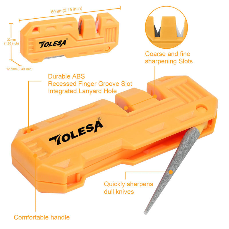 TOLESA Mini Multipurpose Whetstone Knife Pocket Portable Knife Sharpener with Diamond Sharpening Rod 2 in 1 Multi Outdoor Tools