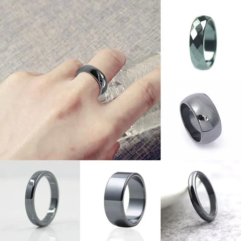 1PC Hematite Stone Rings for Women Men Natural Fashion Flat Plain Ring Couple Jewelry Gift Wedding Christmas Lovers Rings