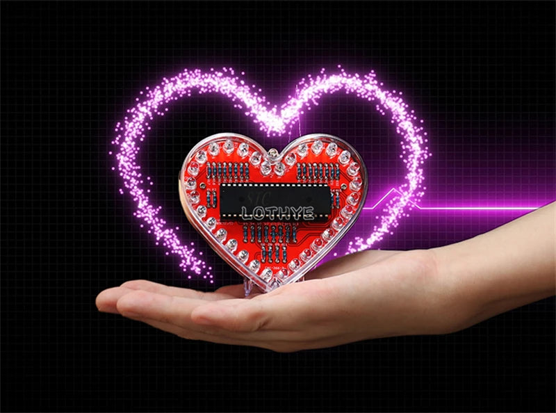 RGB Colorful Flowing Water Light Heart-shaped DIY Soldering Kit Love LED Circuit Board Welding School Welding DIY Practice Board