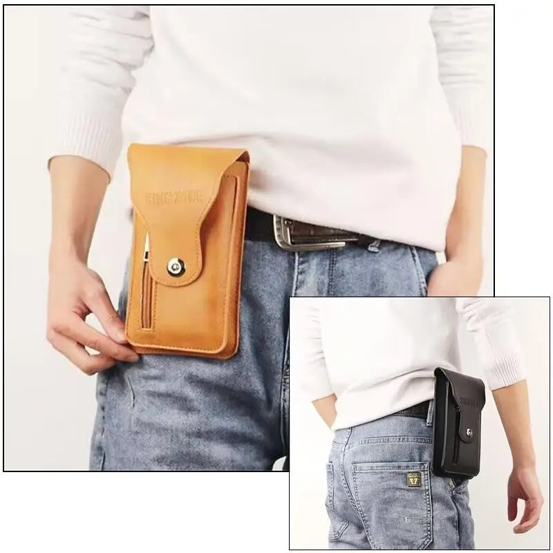 Fashion Leather Male Waist Pack Phone Pouch Bags Waist Bag Men's Belt Bag Multifunctional Water Proof Waist Bag Crossbody Bags