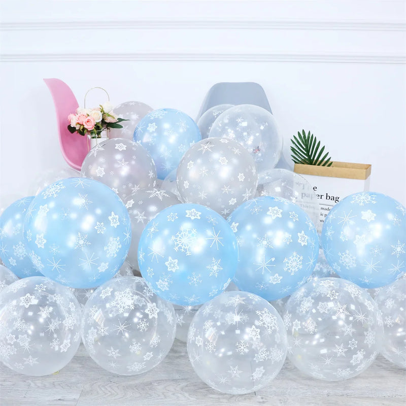 10/15/20pcs Blue Silver Transparent Snowflake Latex Balloons Ice Snow Princess Party Girl Birthday Party Decor Winter Air Globos