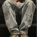 Star Embroidery Straight Casual Men Jeans Gothic Neutral New Wide Leg Loose Hip-hop Streetwear Denim Trousers Y2K pants man