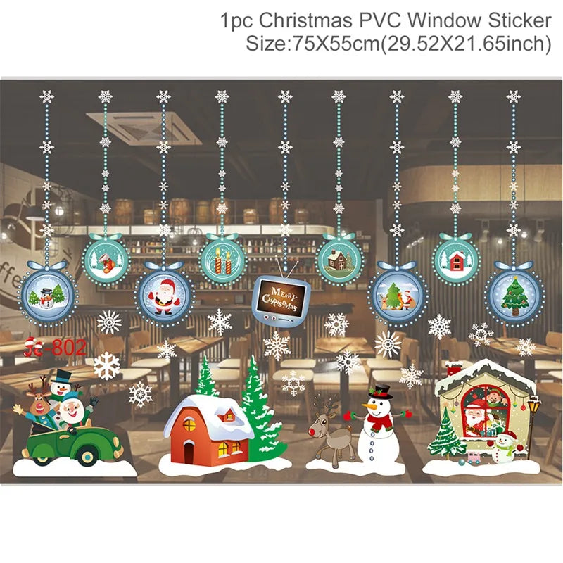 Christmas Window Stickers Merry Christmas Decorations For Home 2024 Christmas Wall Sticker Kids Wall Decals Happy New Year 2025