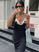 Tossy Lace V-Neck Patchwork Maxi Dress Women Backless High Waist Slim Spaghetti Contrast Party Dress Female Spring Long Dress