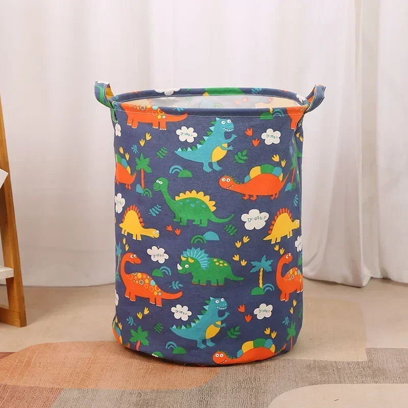 New Print Laundry Basket Portable Foldable Home Laundry Storage Bag Cotton Linen Hamper for Kids Toys Dirty Clothes Basket Large