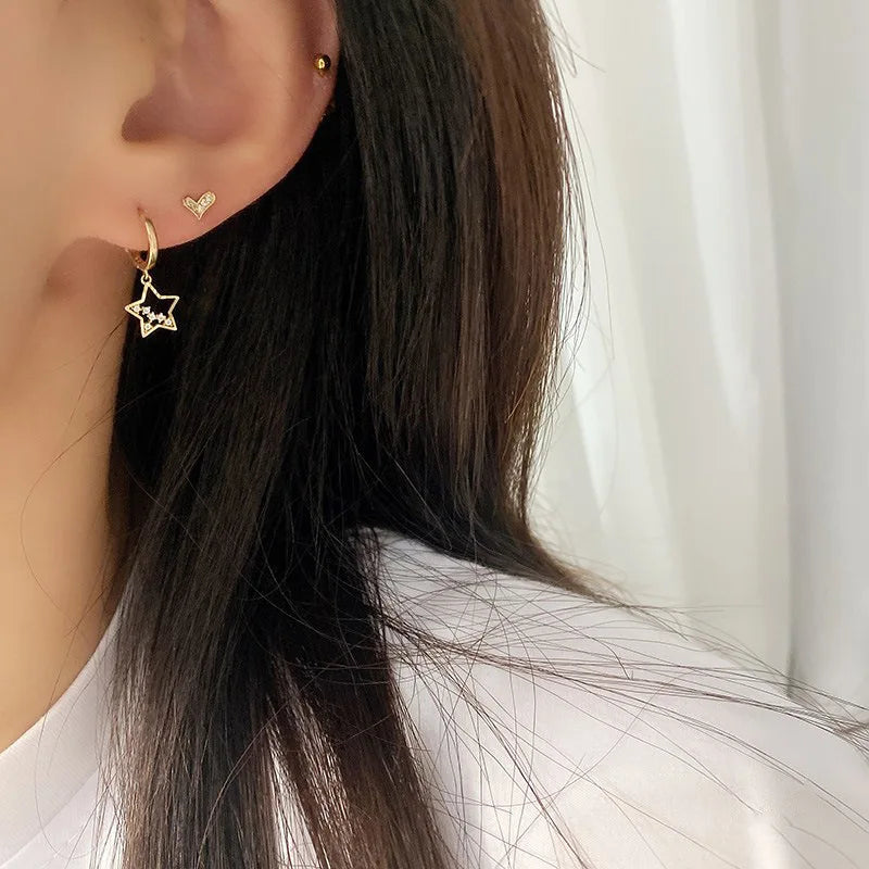 LIVVY New Fashion Korean Charm Drop Earrings for Women Trendy Simple Star Zircon Elegant  Jewelry Gifts