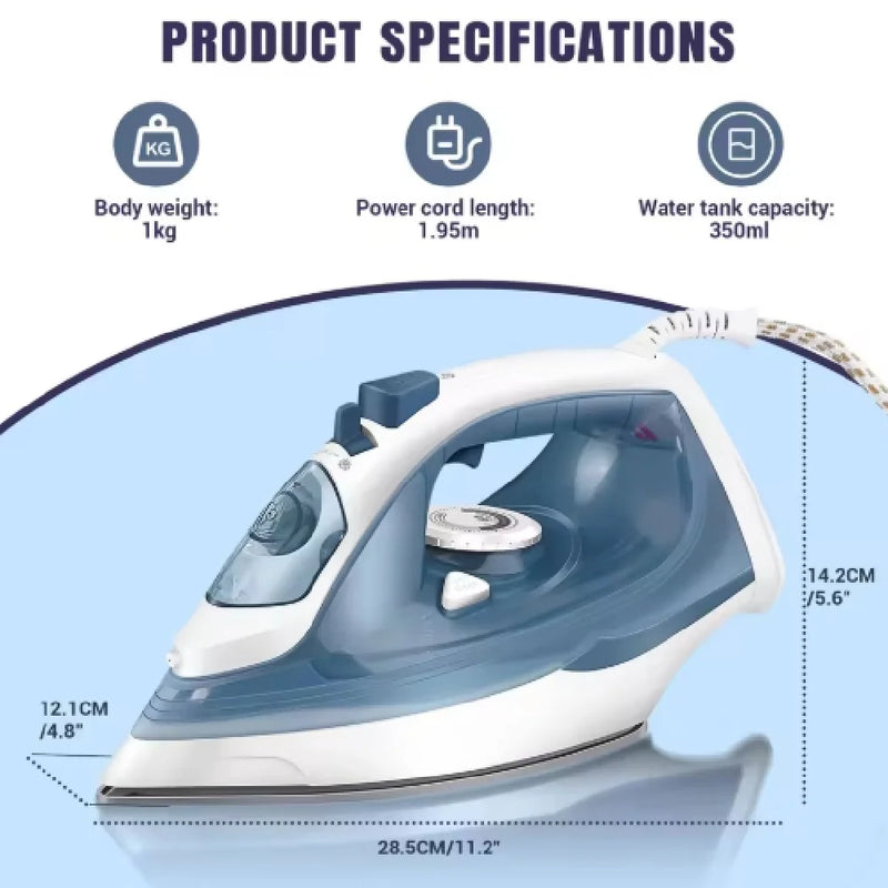 BRIEFNESS Electric Iron Portable Steam Iron, 2400W Powerful Steam Function, Non-stick Stainless Steel Soleplate,350ml Water Tank