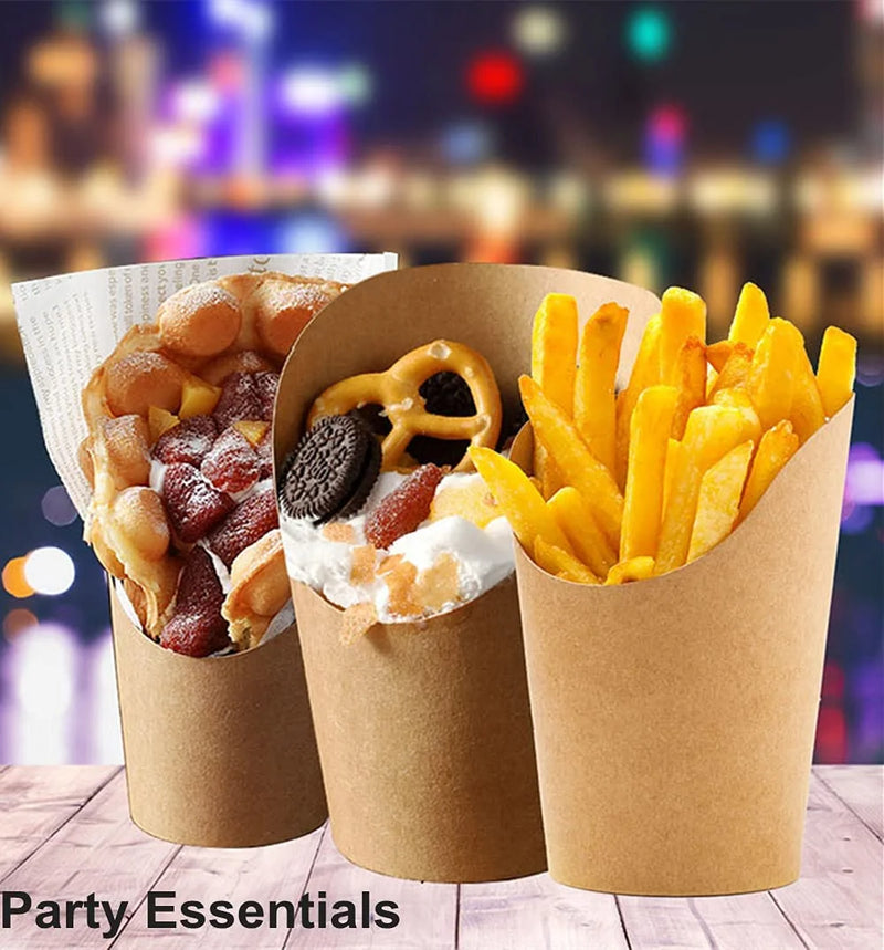 50Pcs French Fries Cups Disposable Kraft Paper Cups Snack Containers Charcuterie Dessert Supplies Baking Cups Take-Out Party