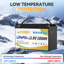 FLLYROWER 12V 180AH LiFePO4 Lithium Battery Pack  With Charger 8000+Cycles BMS 100A For Touring Campers Off-Road Solar Wind
